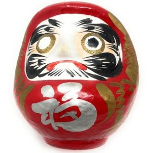 Japanese Daruma 6" Wishing Doll Vtg 60s? Red and Gold Luck Health Prosperity